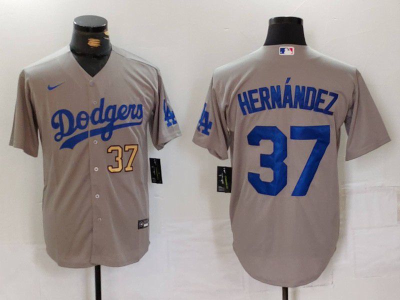 Men Los Angeles Dodgers 37 Hernandez Grey Nike Game 2024 MLB Jersey style 7241